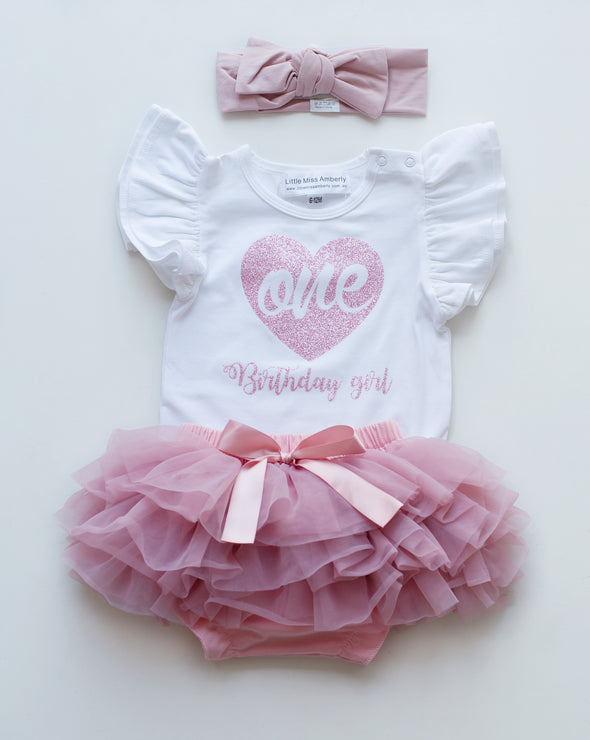 Heart one dusty pink customized first birthday combo