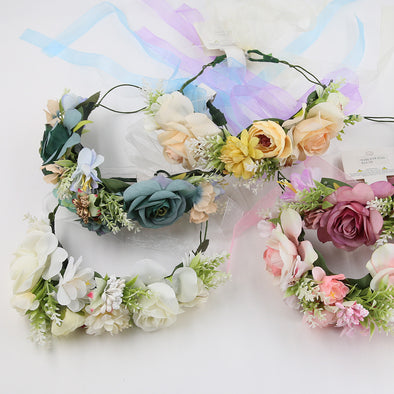 Rosy flower wreath crown