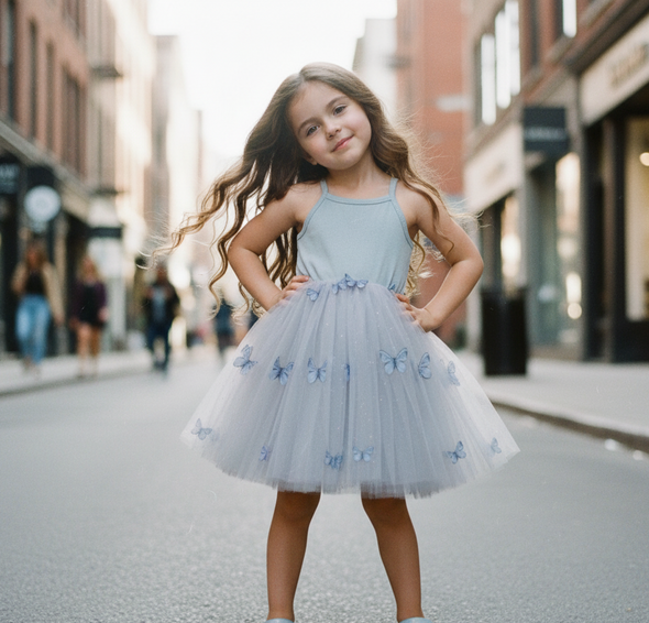 Aliya butterfly dress dusty blue