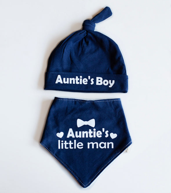 Auntie's boy bib and beanie set