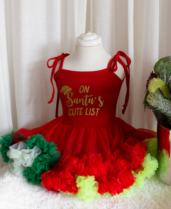 On Santa's cute list personalised ruby red dress