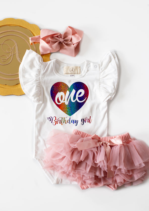 Customised heart one first birthday romper( choice of sleeveless or long sleeve)