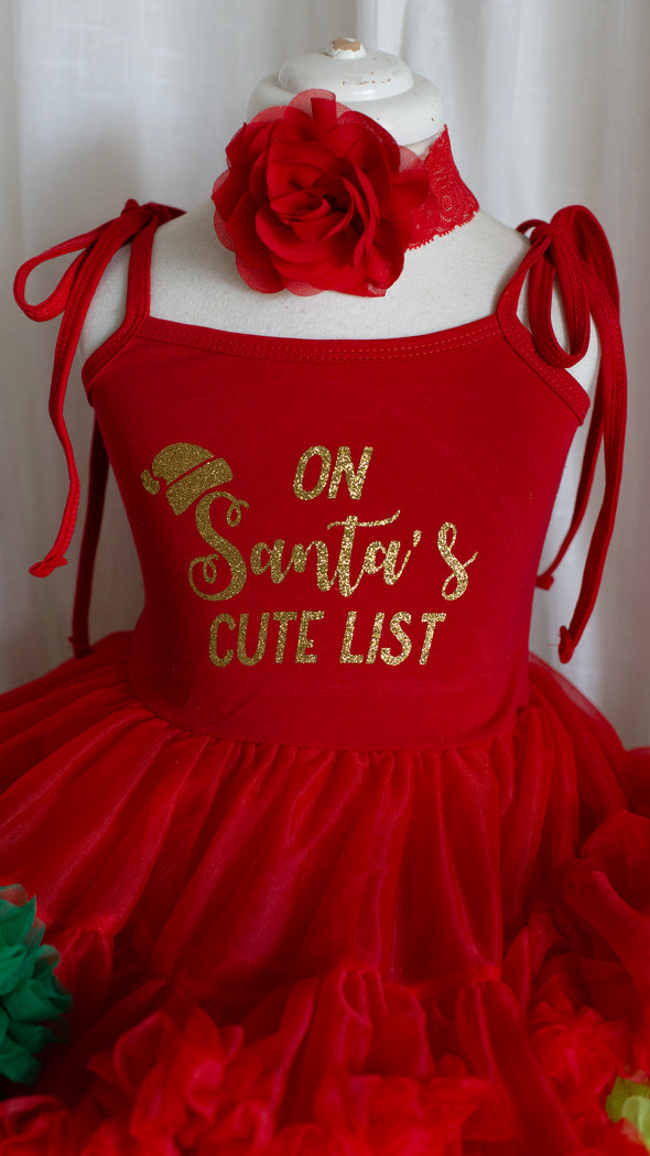 On Santa's cute list personalised ruby red dress