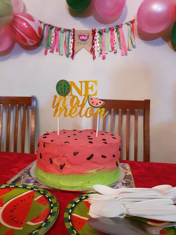 Watermelon first birthday theme banner with plates,cups and napkins set