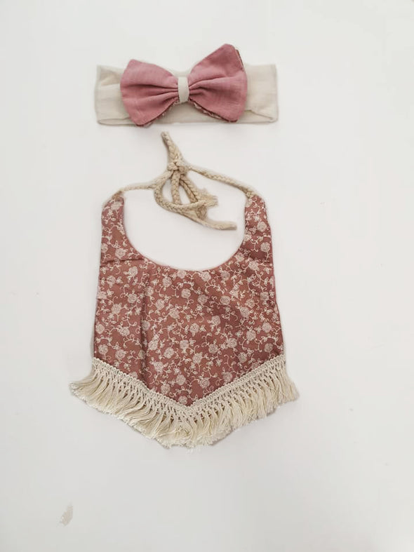 Boho dusty pink reversible bibs set