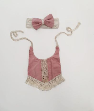 Boho dusty pink reversible bibs set