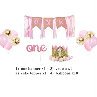 Pink and gold First bday themed set