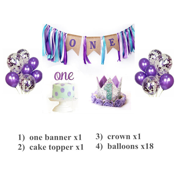 First birthday banner set with balloons