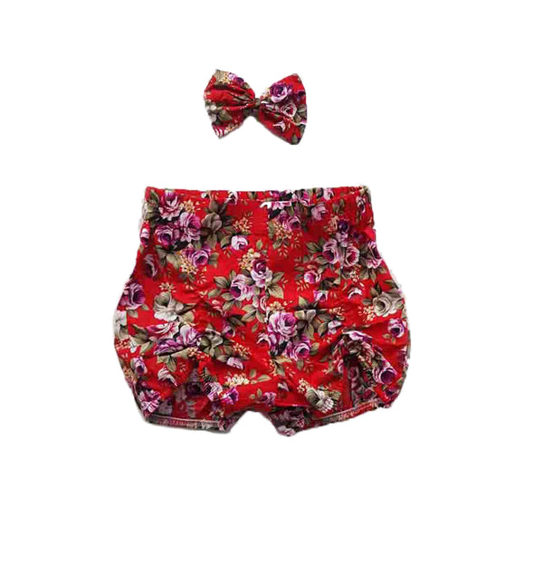 Red floral shorts
