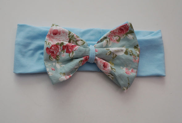 Mint floral layered bow headband