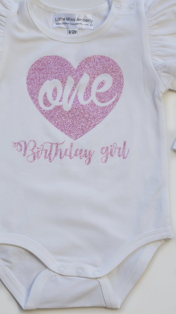 Customised heart one first birthday romper( choice of sleeveless or long sleeve)