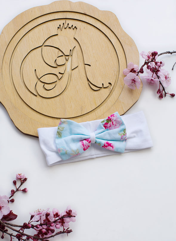 Aria blue floral bow headband