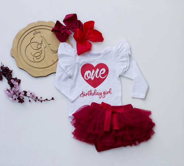 Customised heart one first birthday romper( choice of sleeveless or long sleeve)