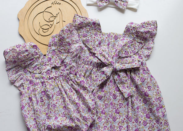 Cindy purple floral romper/dress