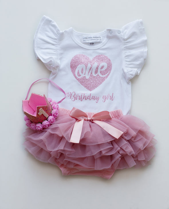 Heart one dusty pink customized first birthday combo