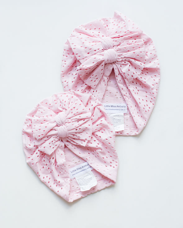 Double knotted pink summer/spring turban