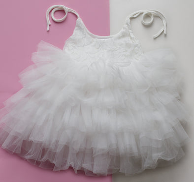 Angelina full white tie up lace tutu dress