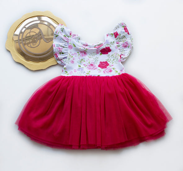 Grace red floral tutu romper/dress