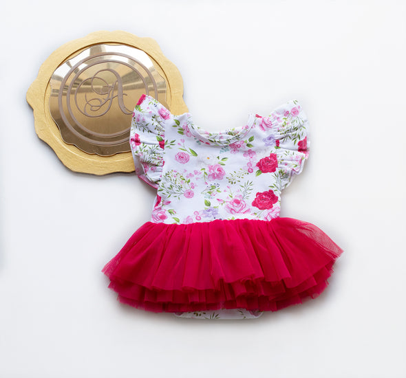 Grace red floral tutu romper/dress