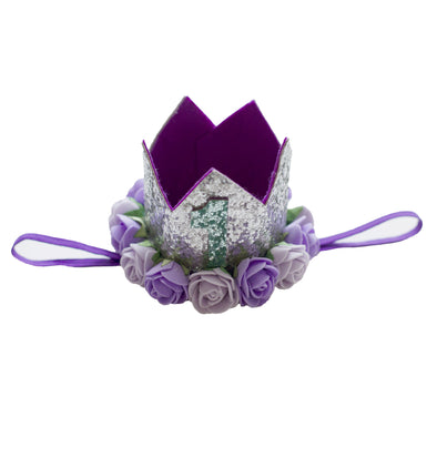 Lavender silver first birthday crown headband