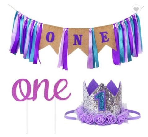 First birthday banner set with balloons