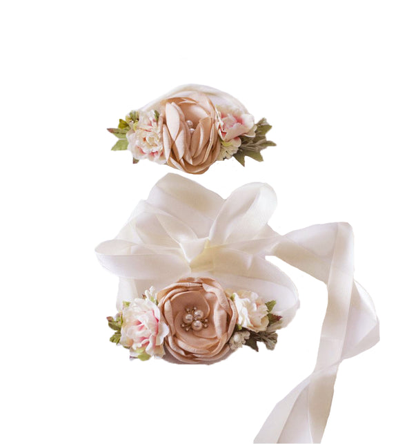 Peach vintage headband sash/headband/set