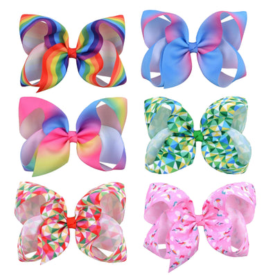 6 inches rainbow bow clips