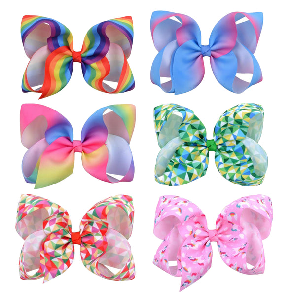 6 inches rainbow bow clips