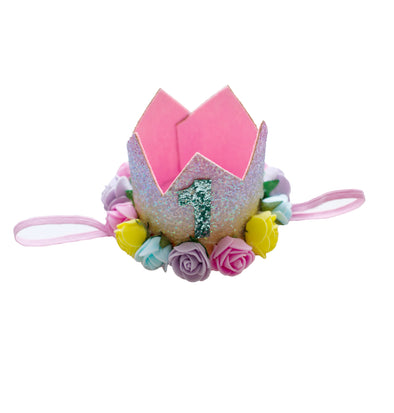 Rainbow first birthday crown headband