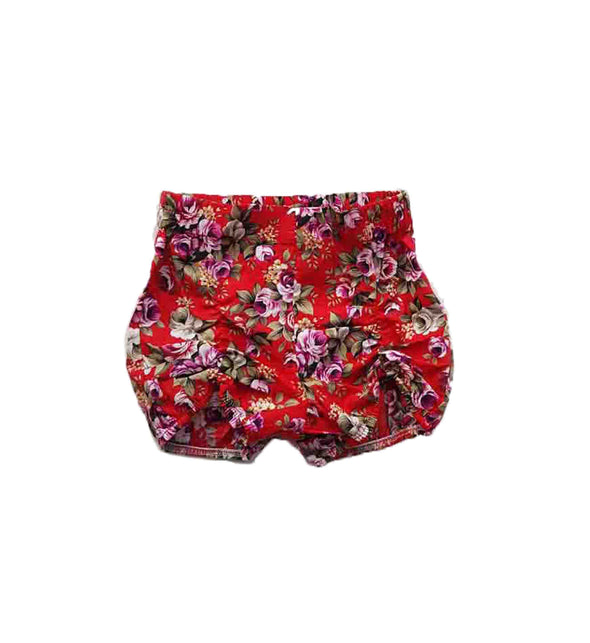 Red floral shorts