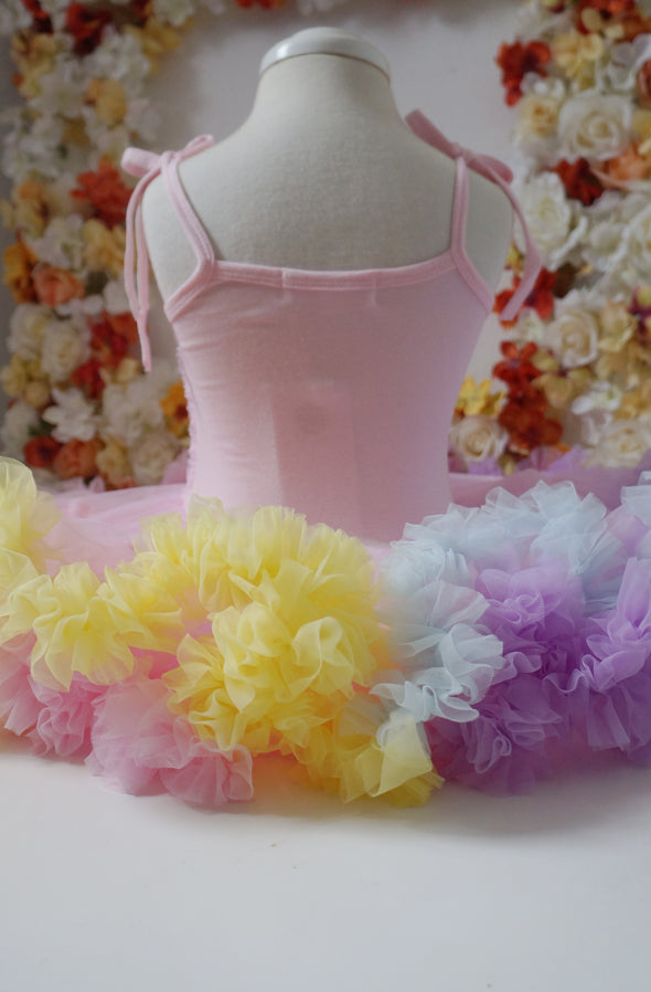 Ruby frilly pink with rainbow trim